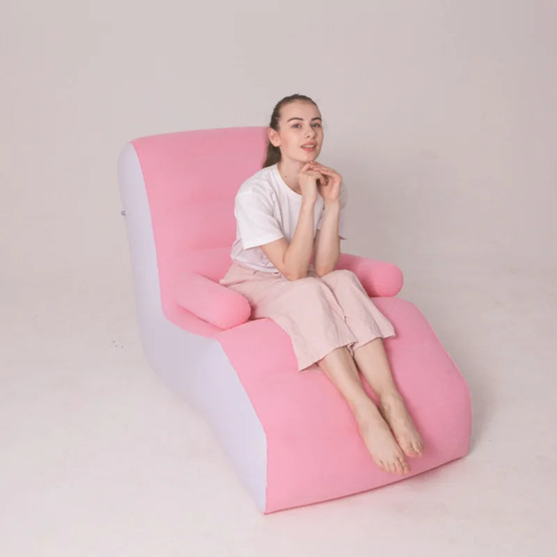 New Inflatable Lazy Sofa Outdoor Flocking Sofa Chair Portable Lunch Break Bed Creative S-shaped Recliner Gift