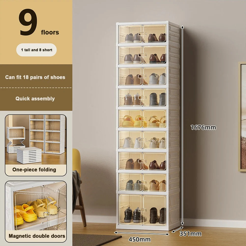 Foldable Shoe Rack 6/9 Tier Stackable Shoe Storage Cabinet for Narrow Storage Space Organizer Boxes for Hallway Living Room