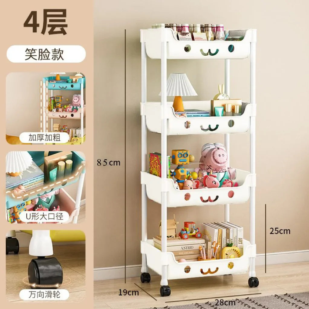 Durable Floor-to-Floor Multi-Storey Trolley Storage Rack in Macaroon Style - for Bedroom Living Room & Child-Focused Storage