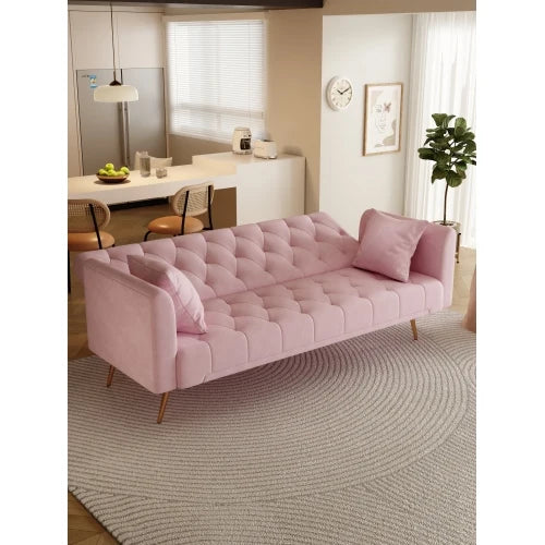 PINK onvertible love seat sofa, American retro pink velvet, suitable for small living room, bedroom, office