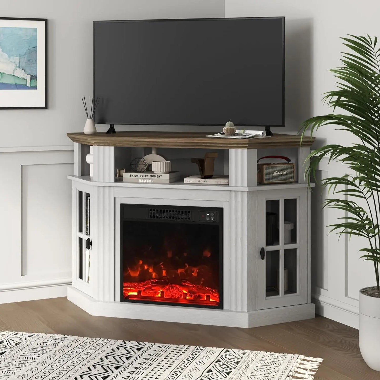 Corner Fireplace TV Stand for Television up to 55" with Storage Cabinets, Entertainment Center, Media Console for Living