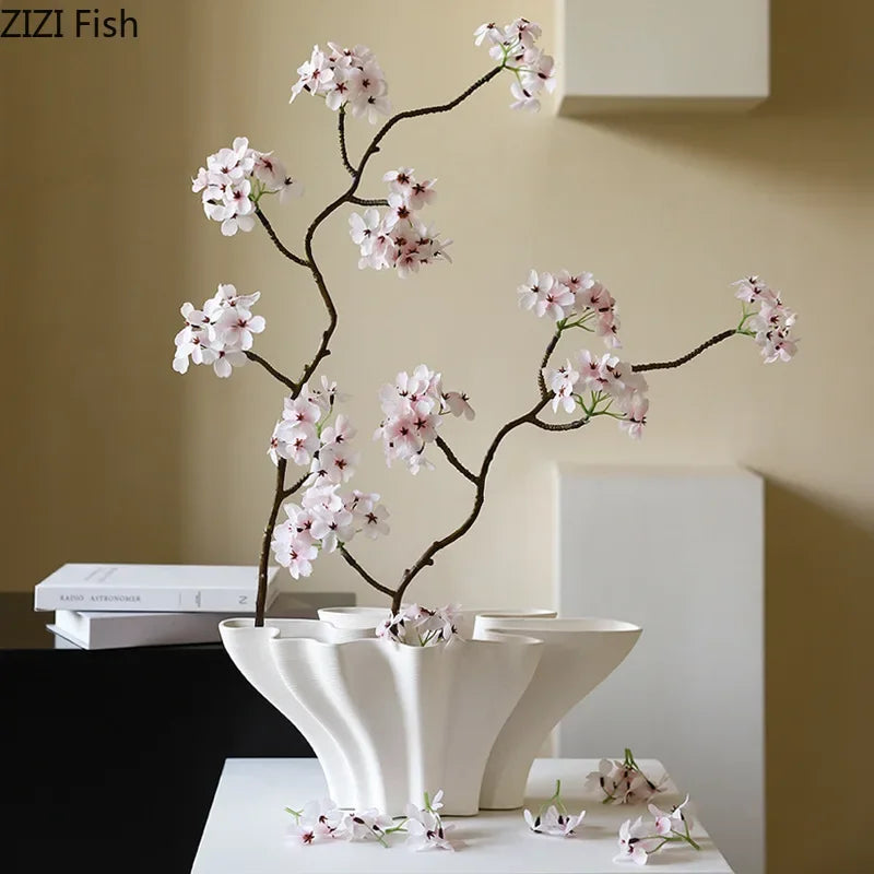 Floral Shaped Ceramic Vase Hydroponics Flower Pots Desk Decoration Flower Arrangement Modern Crafts Vases Room Aesthetic Decor