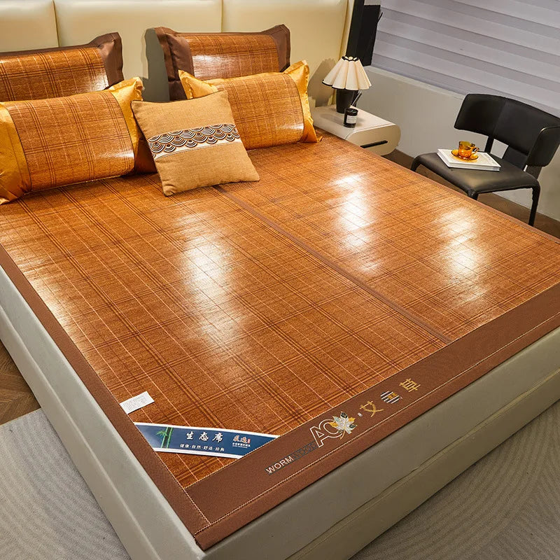 Wormwood mat bamboo mat summer household double bed foldable double-sided ice silk mat summer mat dual-use straw mat