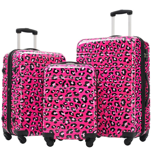 Hardshell Luggage Sets 3 pcs Spinner Suitcase with TSA Lock Leopard Lightweight -20"+24"+28" Luggages