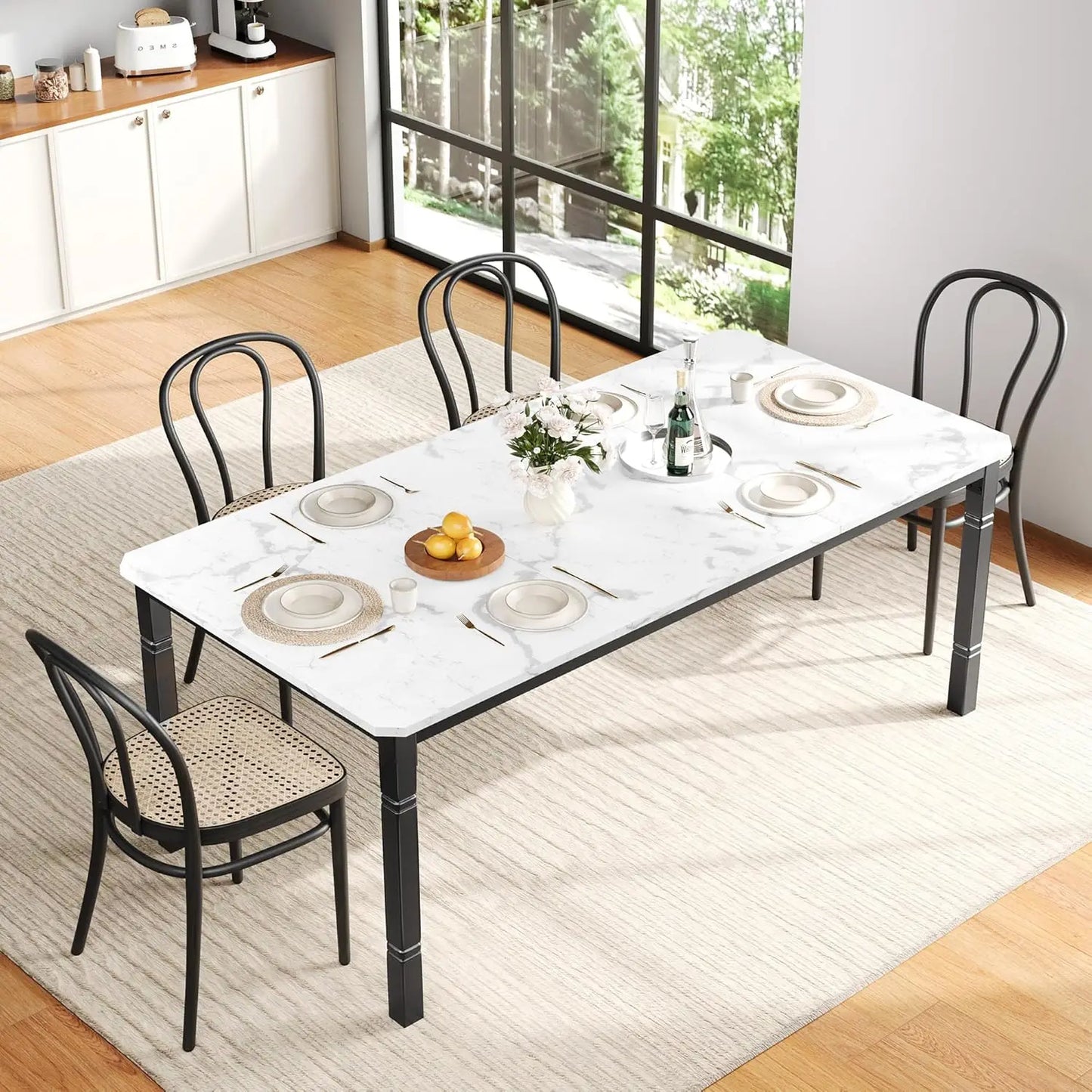 78.7" Farmhouse Dining Table for 6-8 People - Rustic Industrial Kitchen Table with Sturdy Metal Frame Chamfered Corners