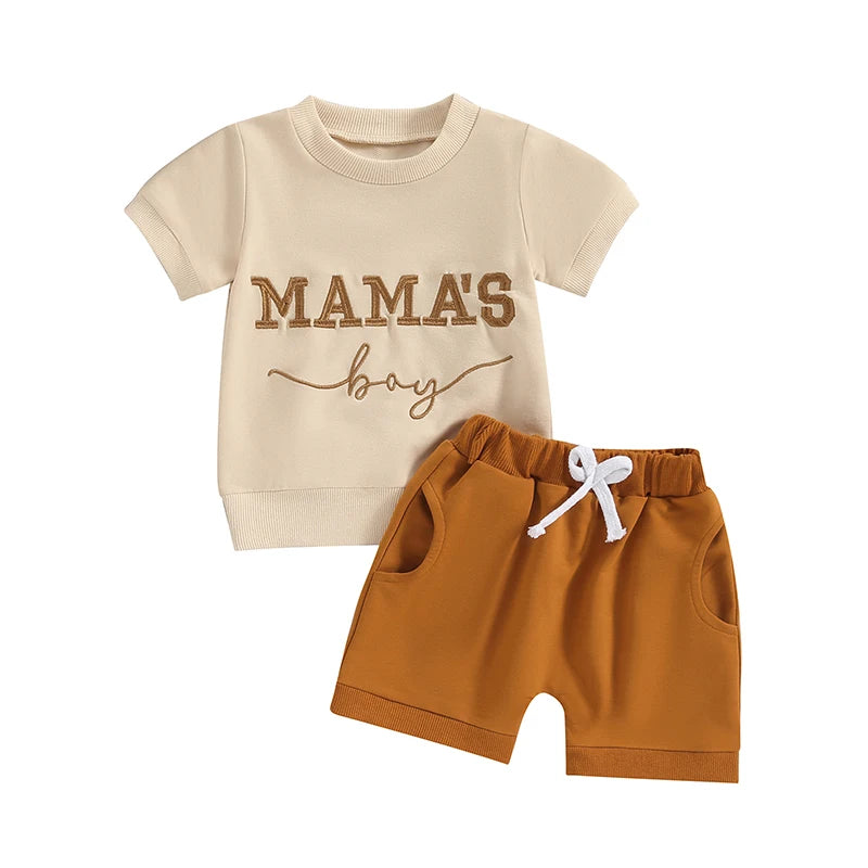 Toddler Baby Boy Summer Clothes Short Sleeve Embroidery Top Solid Color Shorts Cute Infant 2Pcs Baby Boy Outfit Sets