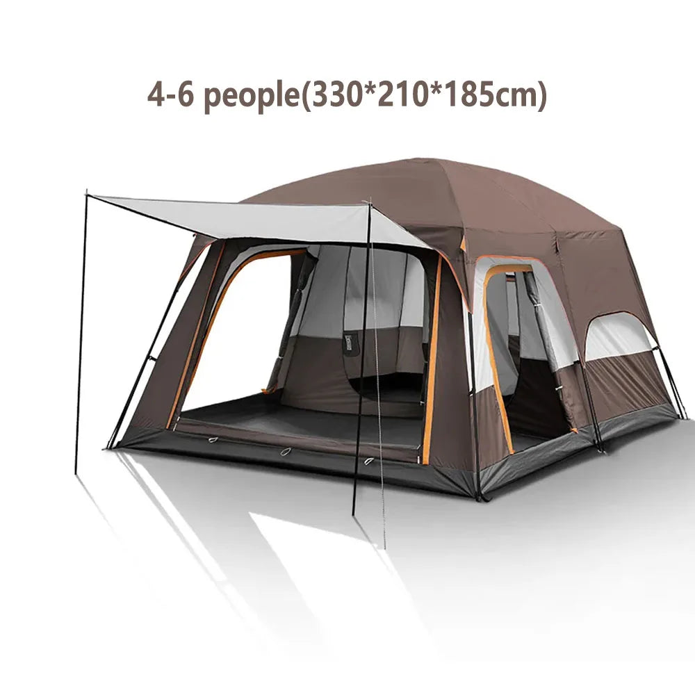 3-12 Person Outdoor Camping Team Tent Double Layers Oversize 2 Bedrooms Thickened Rainproof Company Family Camp Tour Equipment