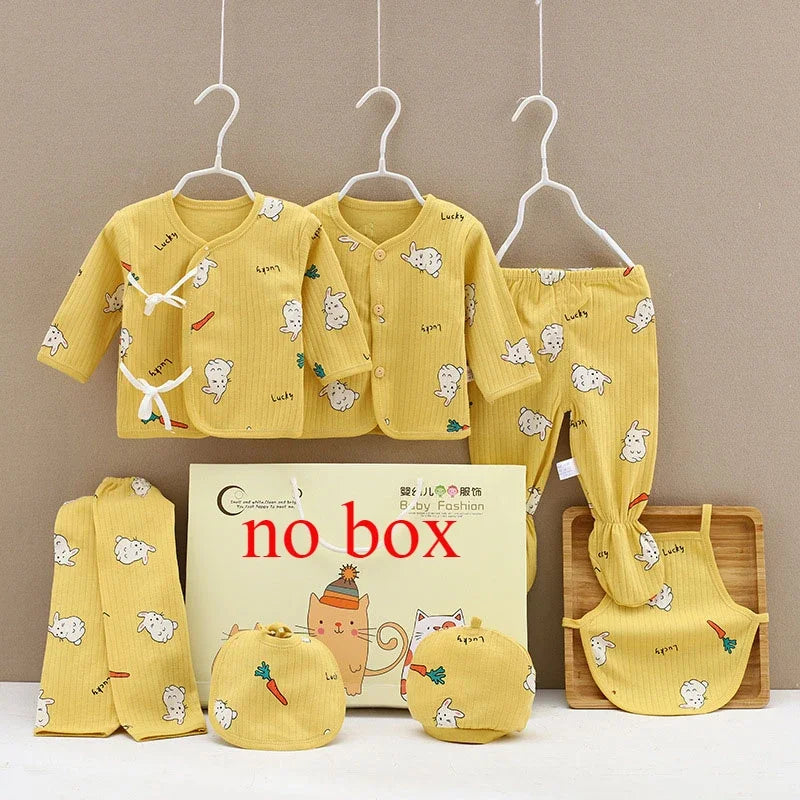 Newborn Baby Boy And Baby Girl Clothes cartoon long Sleeve Bodysuit+Pants+Hat 7pcs Set