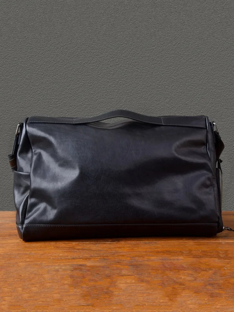 Retro Designer Men New Black Cowskin Genuine Leather Travel Bag Big Capacity Casual Tote Handbag Single Shoulder Crossbody Bag