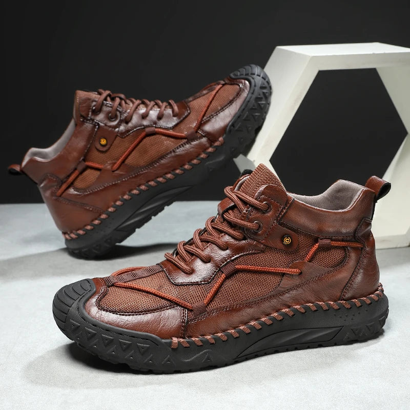 Outdoor Mens Casual Leather Ankle Boots Fashion Motorcycle Shoes Versatile Man Casual Shoes Comfortable Sports Footwear Sneakers