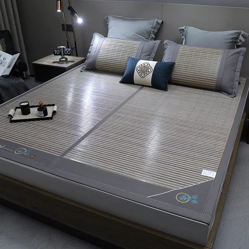 Wormwood mat bamboo mat summer household double bed foldable double-sided ice silk mat summer mat dual-use straw mat