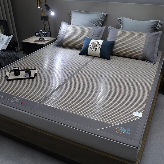 Wormwood mat bamboo mat summer household double bed foldable double-sided ice silk mat summer mat dual-use straw mat