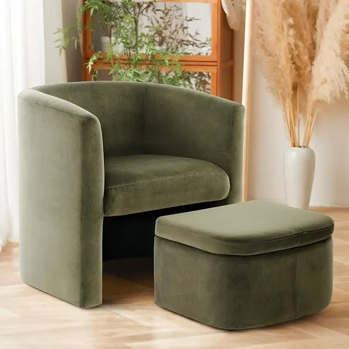 Upholstered Sherpa Bucket Armchair with Storage Footstool, Modern Living Room Side Chair, Single Sofa Armchair