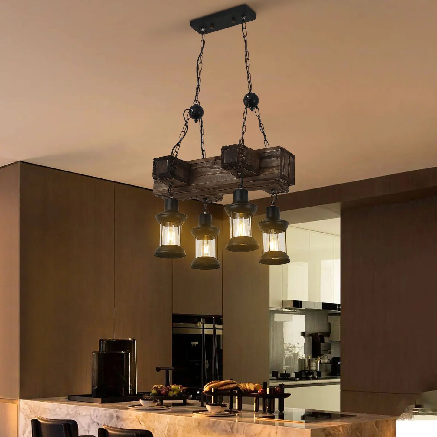 Retro Pendant Light, Industrial Vintage Pendant Light Fixture, 4-Light Pendant Light