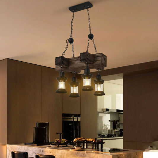 Retro Pendant Light, Industrial Vintage Pendant Light Fixture, 4-Light Pendant Light