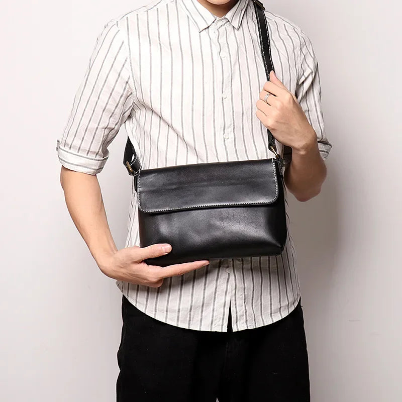 Crazy Horse Leather Men's Shoulder Bag Genuine Leather Small Bag Crossbody Cowhide Bag for Man High Quality Men Satchel Bags