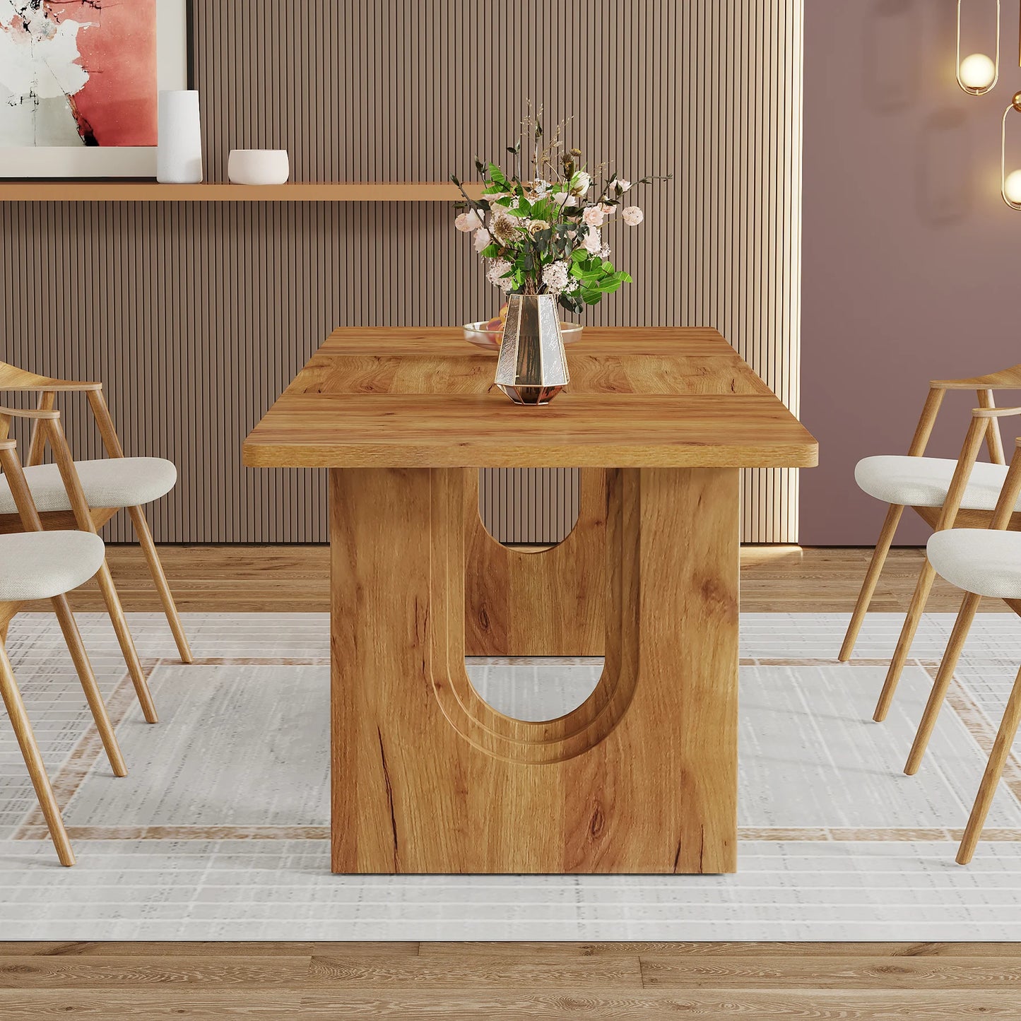 Tribesigns Modern Dining Table for 6 to 8 People, 71" Large Kitchen Dining Table with Wood Pedestal Base,