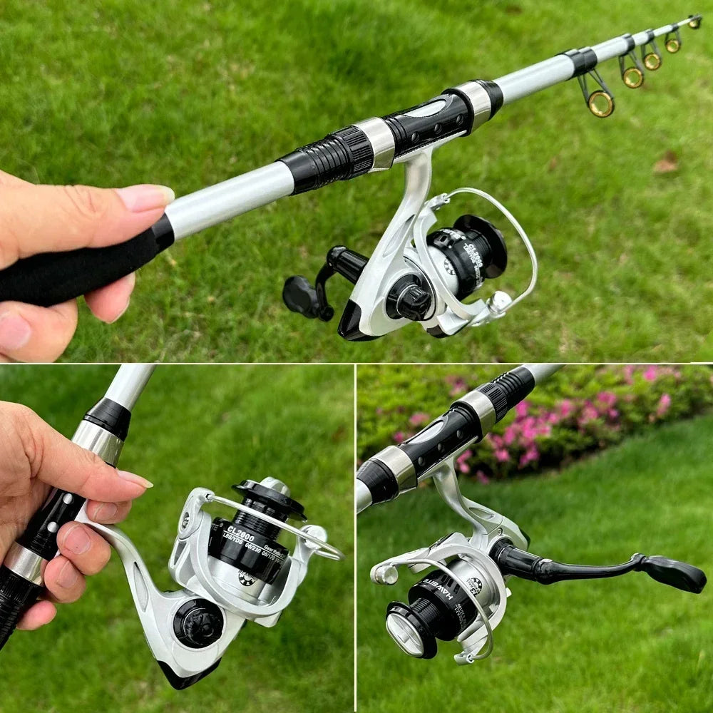 Sea Fishing Rod Reel Kit 1.8M Telescopic Carbon Pole 2000 Series Spinning Reel Max Drag 8KG With Bag Travel Full Kits Bait 5-20g