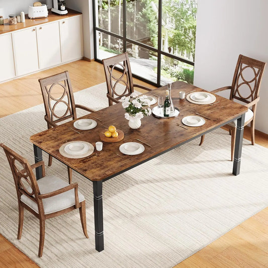 78.7" Farmhouse Dining Table for 6-8 People - Rustic Industrial Kitchen Table with Sturdy Metal Frame Chamfered Corners