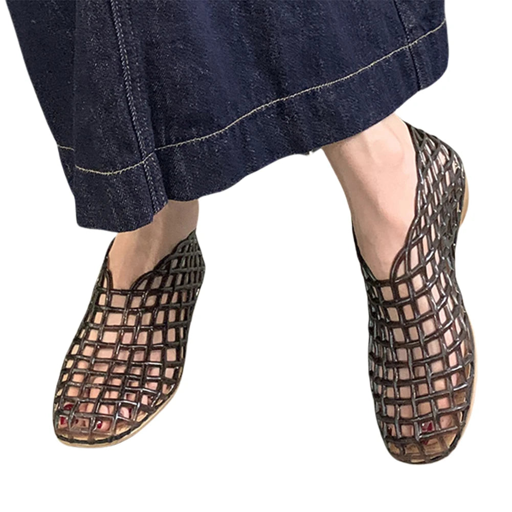 Women Jelly Flats Mesh Ballet Flats Square Toe Fashion Slip On Flat Sandals Lightweight Casual Shoes for Summer Beach