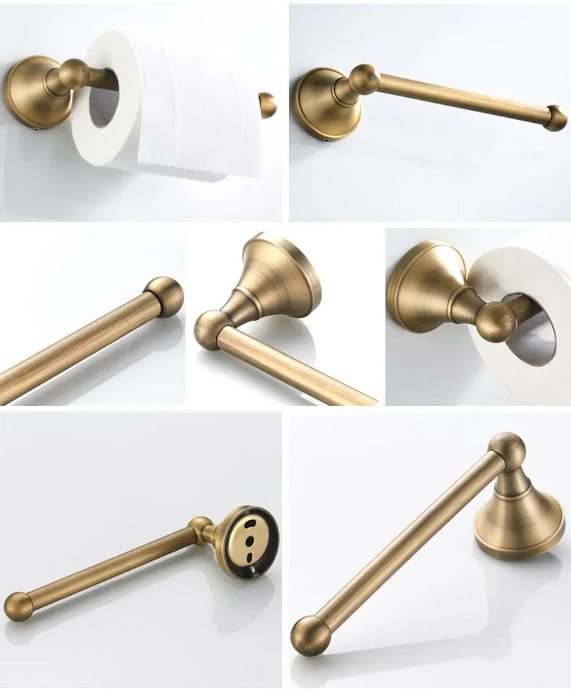 Bathroom Accessories Antique Brass Wall Mounted Toilet Paper Holder Towel Ring Robe Coat Hook Bathroom Hardware wall-mounted