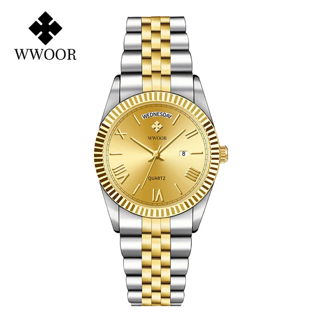 WWOOR Luxury Watches Gift For Men Waterproof Stainless Steel Date Clock New Men Quartz Wristwatches Male Watch Relogio Masculino
