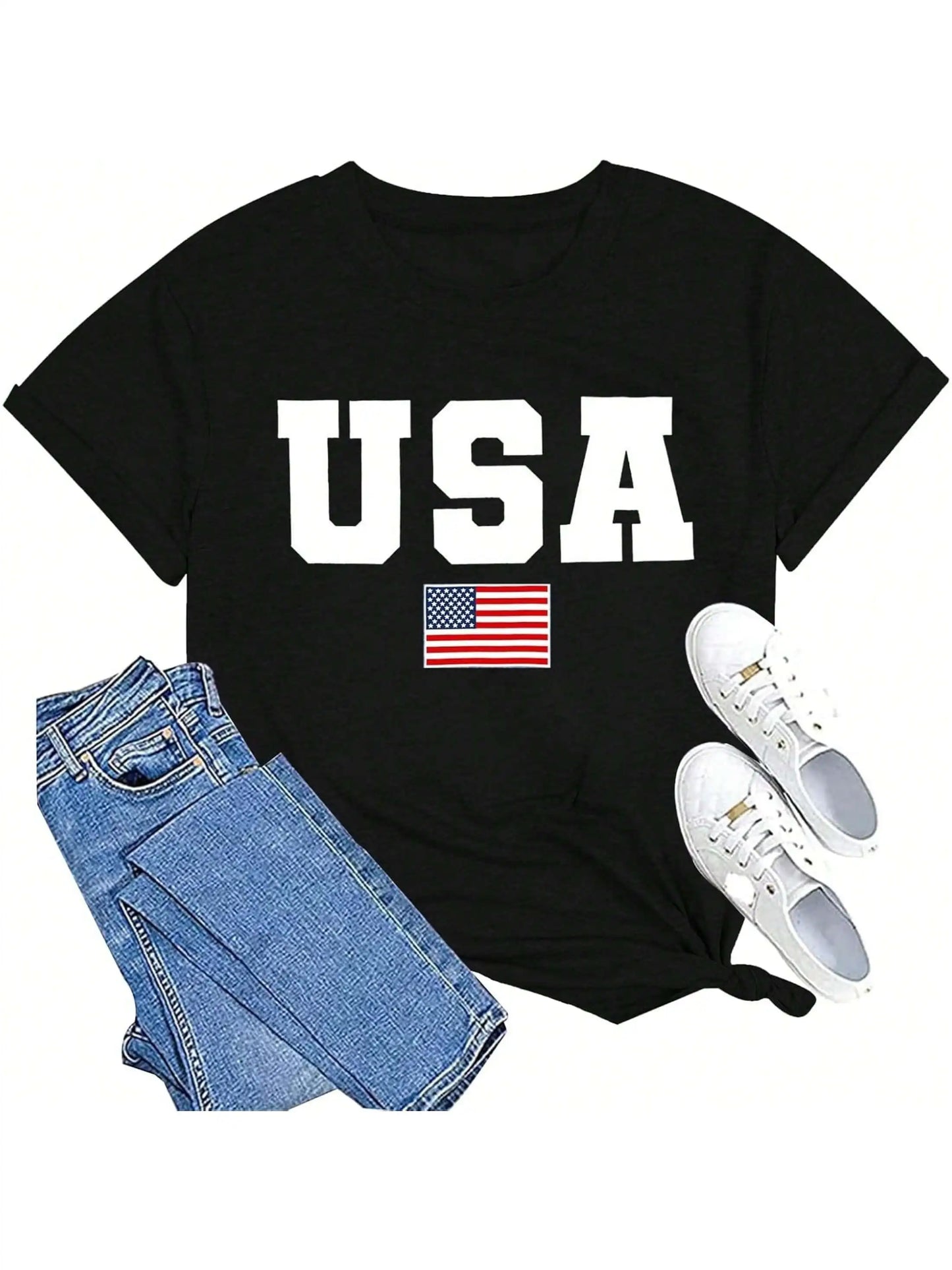American Flag Shirts For Women 4th Of July Tops USA Print T Shirt  Proud T-Shirt Comfort Neck Short Casual Short Sleeve American