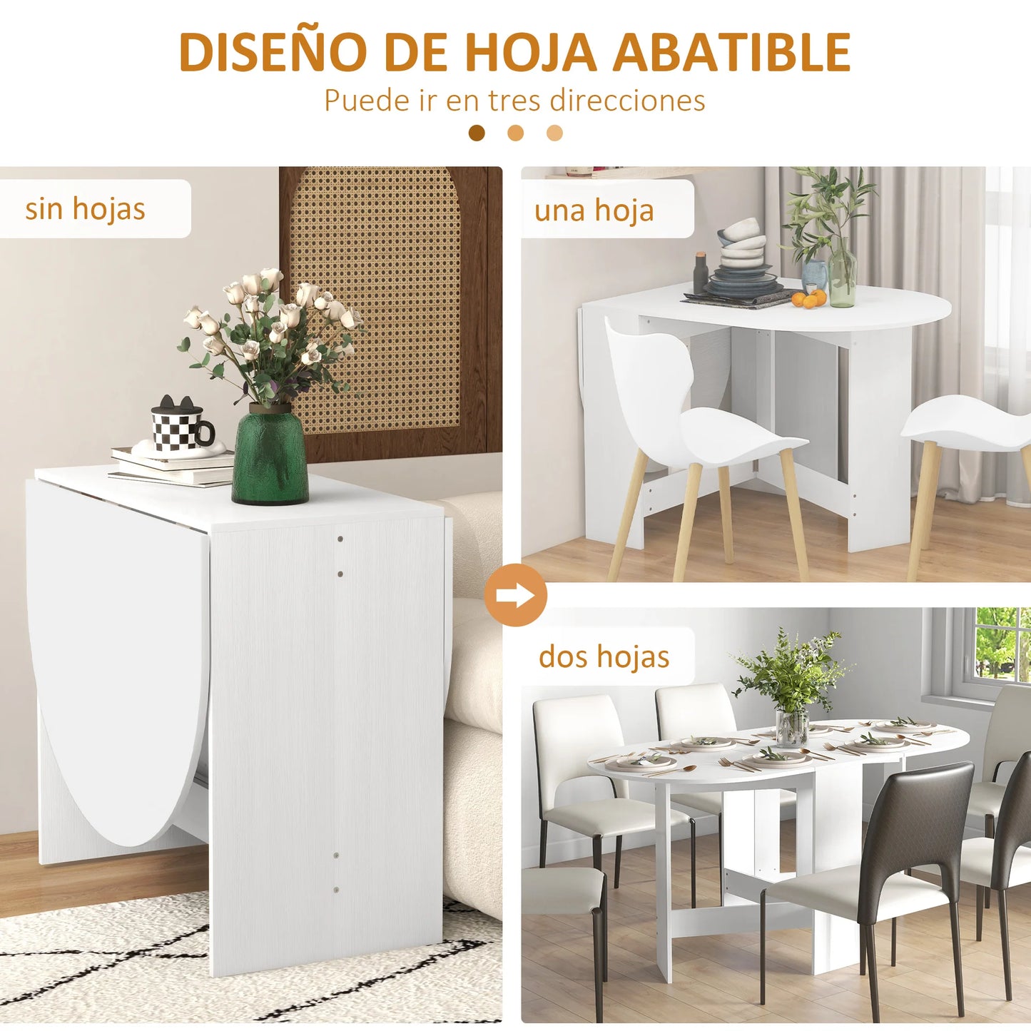 HOMCOM folding oval dining table with swing wings 163x80x75 cm White