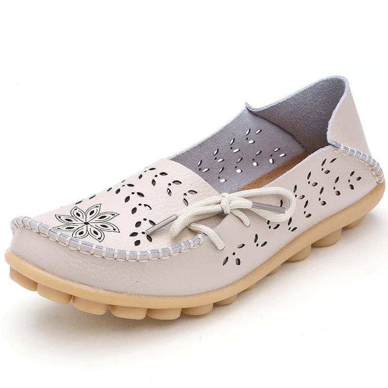 Genuine Leather Women Flats Fashion Casual Women Shoes Hollow Women's Shoes Slip On Flat Shoes Ballerina Plus Size Zapatos Mujer