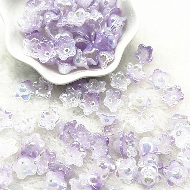 NEW 50pcs 7x13mm Gradual Change Acrylic Bellflower Beads Caps Jewelry Findings Charms Bracelets Spacer Beads for Jewelry Making