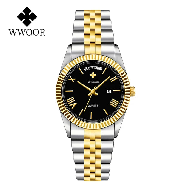 WWOOR Luxury Watches Gift For Men Waterproof Stainless Steel Date Clock New Men Quartz Wristwatches Male Watch Relogio Masculino