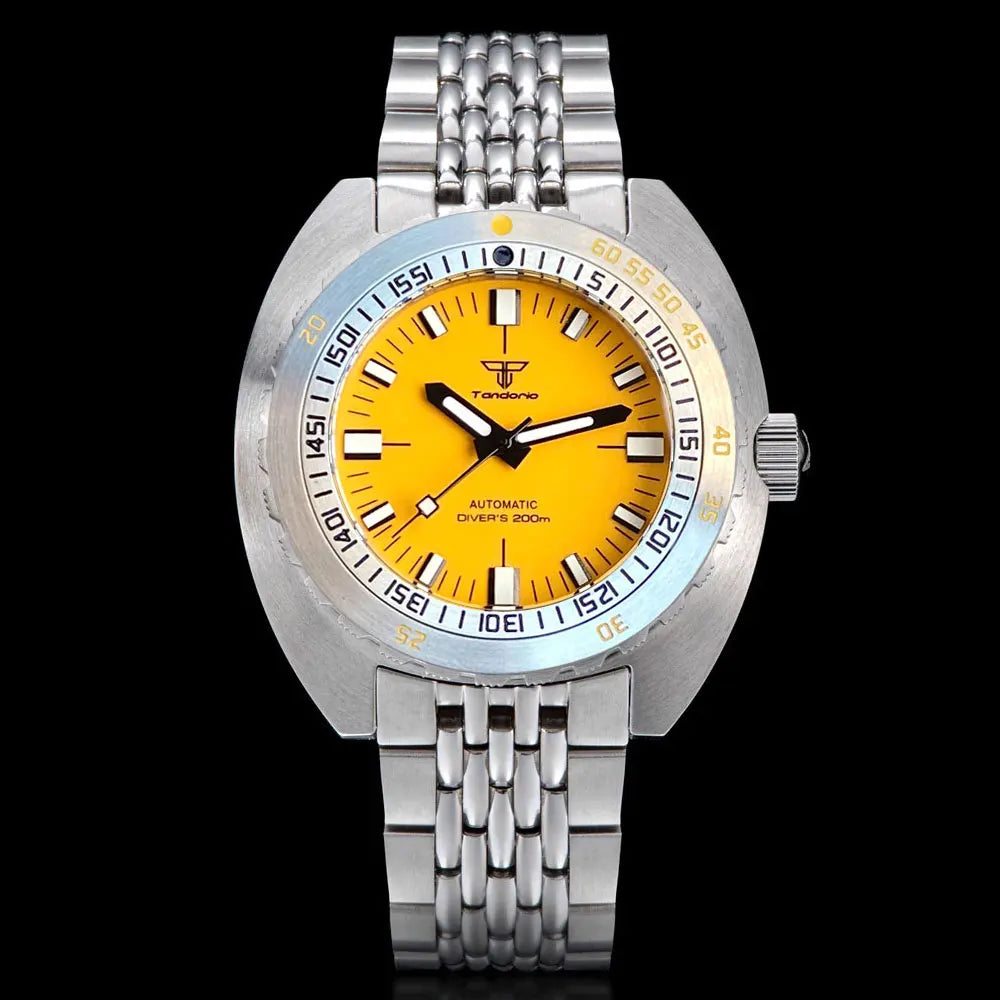 Tandorio V2 Buckle Bracelet Steel Bezel 42mm Sapphire Glass 20ATM Water Resistant NH35 Automatic Mens Dive Watch Reloj Hombre
