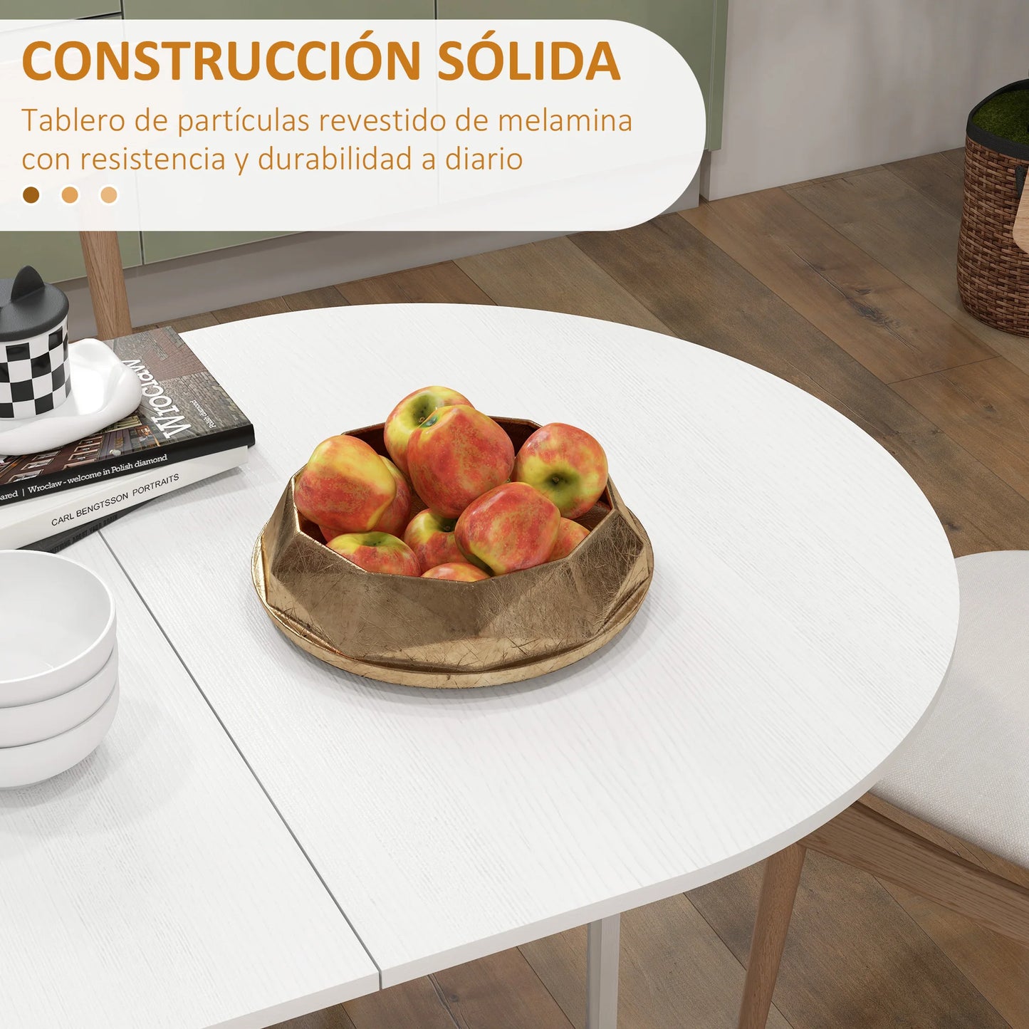 HOMCOM folding oval dining table with swing wings 163x80x75 cm White