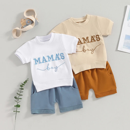 Toddler Baby Boy Summer Clothes Short Sleeve Embroidery Top Solid Color Shorts Cute Infant 2Pcs Baby Boy Outfit Sets