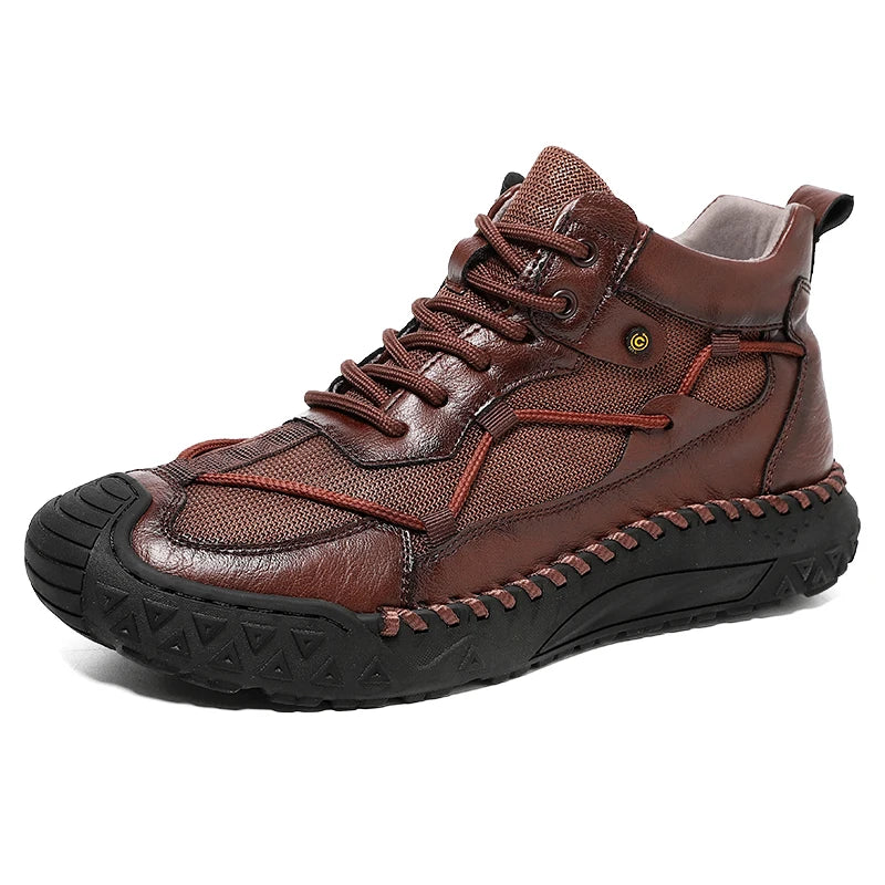 Outdoor Mens Casual Leather Ankle Boots Fashion Motorcycle Shoes Versatile Man Casual Shoes Comfortable Sports Footwear Sneakers