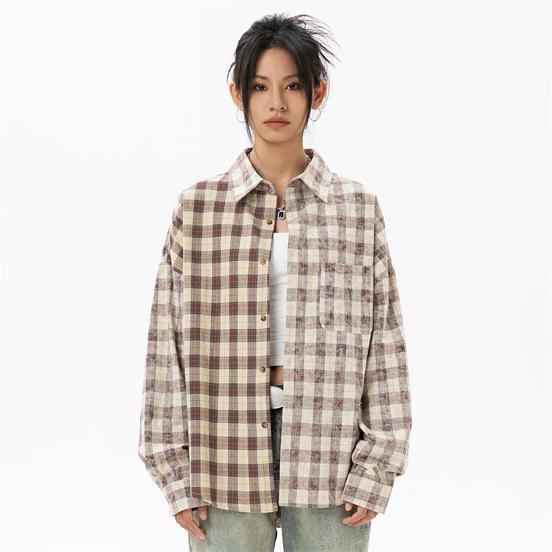 Women's Elegant Blouse Cotton Plaid Shirts Jackets Middle-aged Fashion Women's Clothing 2024 Sales Couples Shirts and Blouses
