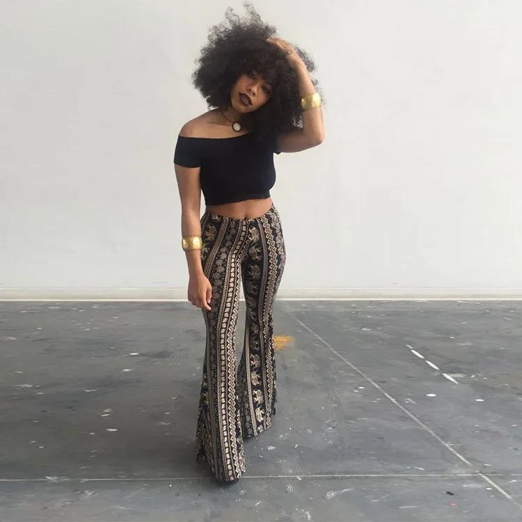 Women's Clothing Pants 2025 New Women's Pants Bohemian Micro-flared Pants Leggings Fashion Printing Ethnic Tribal Style