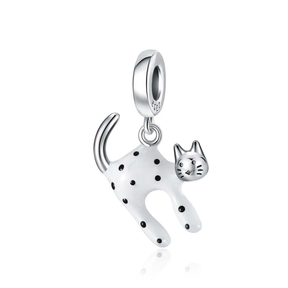 New 925 Silver Horseshoe Clover Star Cat Charm True eyes Pendant Safety Chain Bead Fit Original Bracelet Jewellery Gift dragon
