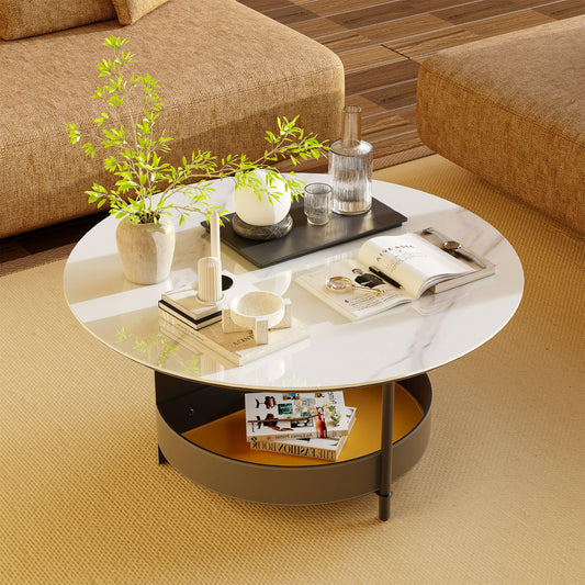 Wisfor 31.5" Coffee Table Round Coffee Tables for Living Room Modern Table with Sturdy Metal Frame Legs and Sintered Stone Top