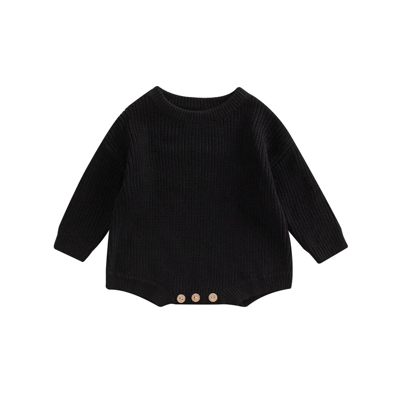 Newborn Baby Girl Boy Autumn Winter Clothes Solid Color Knit Long Sleeve Sweater Rompers Jumpsuit Casual New born Warm Outfits