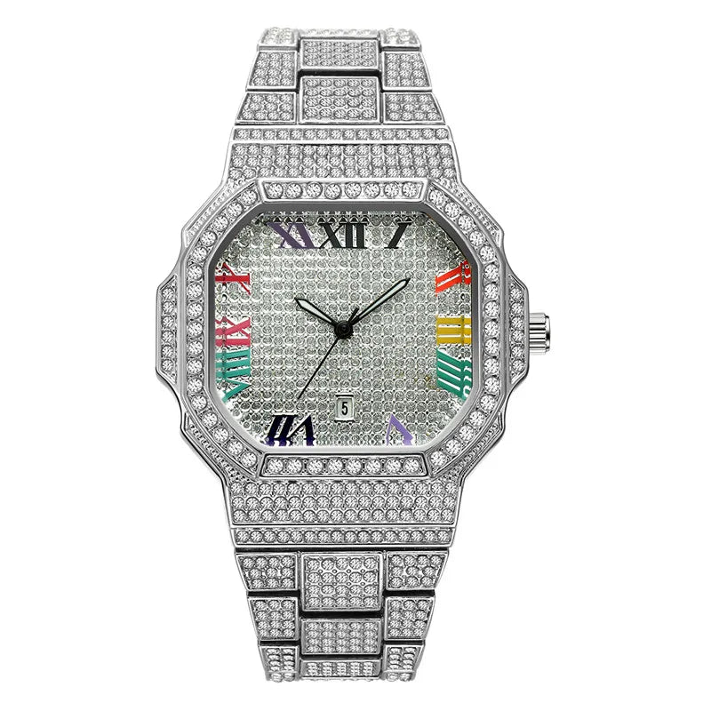 Original Big Brand Watches For Men Fashion Casual Alloy Band Hip Hop Diamond Luxury Golden Date Quartz Watch Relogio Masculino