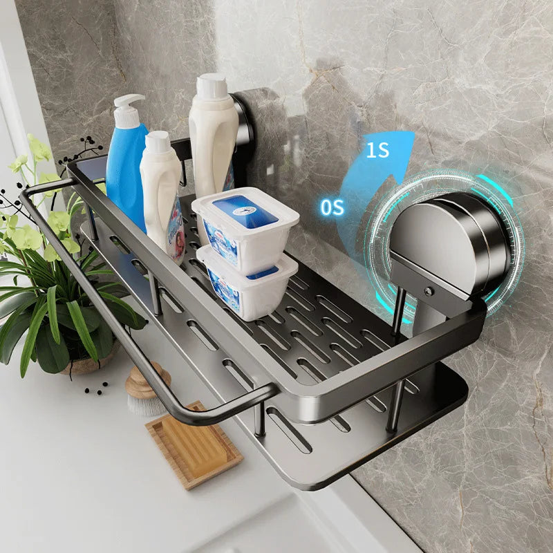 Bathroom Suction Cup Storage Rack Without Drilling Kitchen Toilet Shower Room Shampoo Holder Wall Mount Organizer Bathroom Shelf
