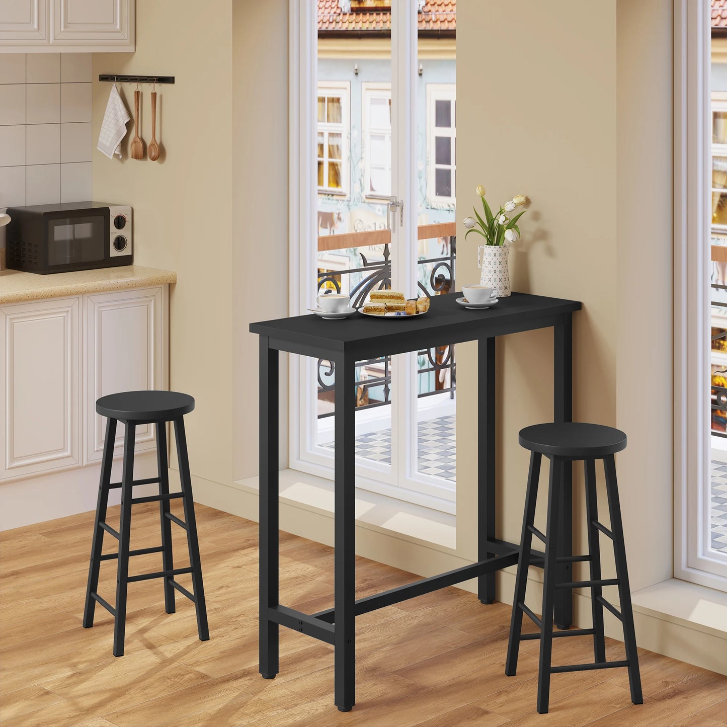 WOLTU Bar Table Dining Table Home Milk Tea Shop Wall High Table Metal Frame Rectangular Kitchen Coffee Table for Bar Bistro