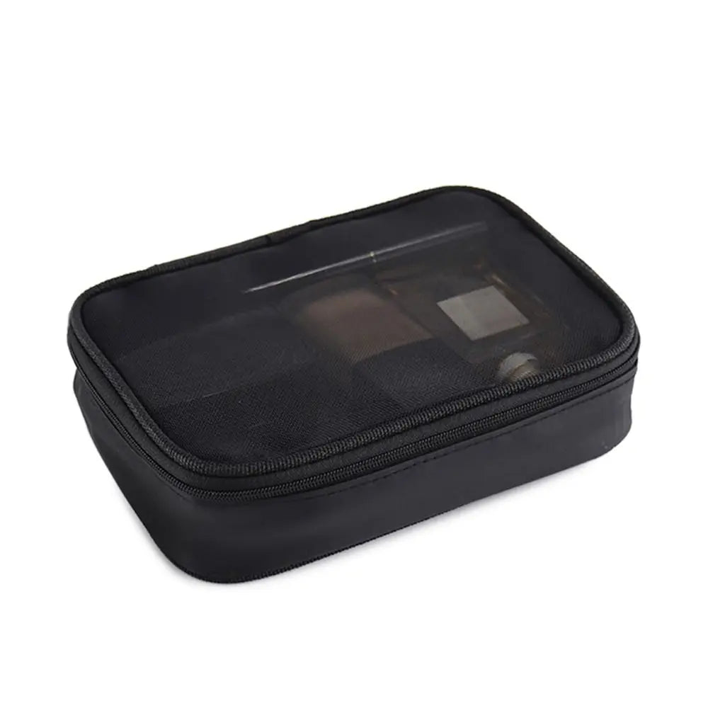 Women Makeup Bag Women Solid Color Zipper Cosmetic Bag Mesh Transparent Casual Travel Portable Mini Wash Storage Bags