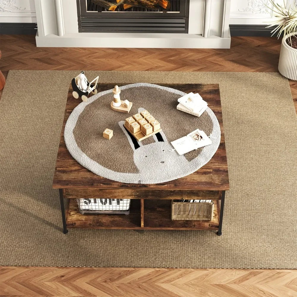 40" Lift Top Coffee Table with Storage for Living Room, Rustic Brown