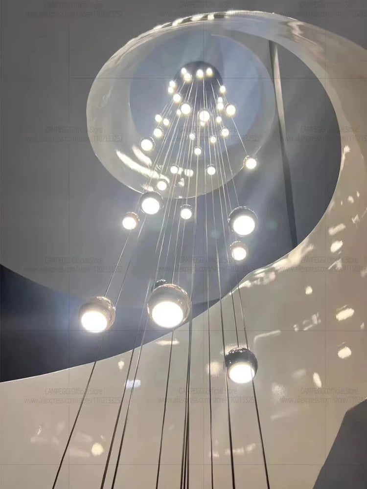 Living Room Spherical Lighting Apartment Stairwell Hanging Lamps Villa Hall LED Staircase Pendent Lights Modern Lobby Chandelier