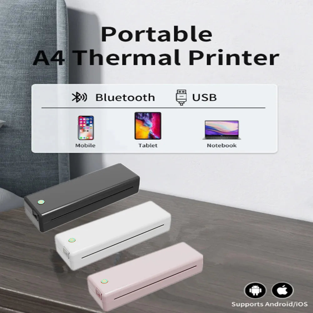 Portable A4 Thermal Printer Inkless Bluetooth Photo PDF Document Printer Memo Note Tattoo Print Wireless Tattoo Stencil Printer