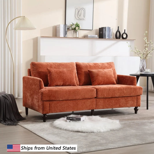 Mid Century Modern Chenille 2-Seat Loveseat Sofa Brown Wood Feet Upholstered Couch for Living Room Bedroom Reading Couch