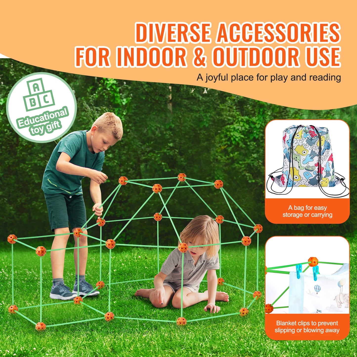 VEVOR  Fort Building Kit Children's DIY Indoor Castle Beading Stem with 96 Rods and 44 Balls Play Tent Toy for 4+ Kids Gifts