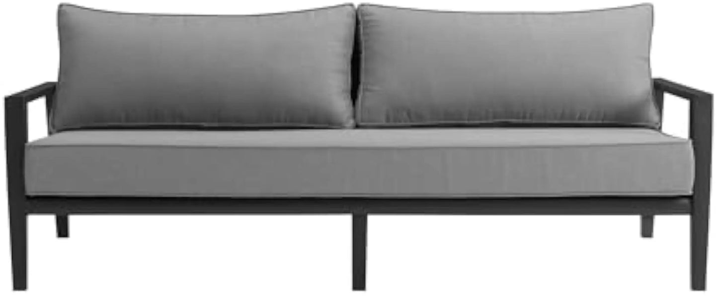 Armen Living Cayman Aluminum Outdoor Sofa in Black and Dark Gray